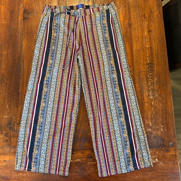 JAPNA LOUNGE Boho Multicolor Paisley Floral Pattern Pants M - Picture 2 of 9